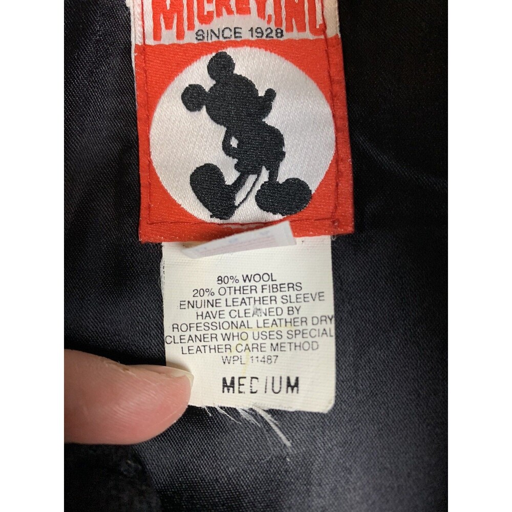 Vintage Walt Disney Studios Leather Wool Bomber Jacket Mickey Mouse M - HTF - Picture 6 of 15